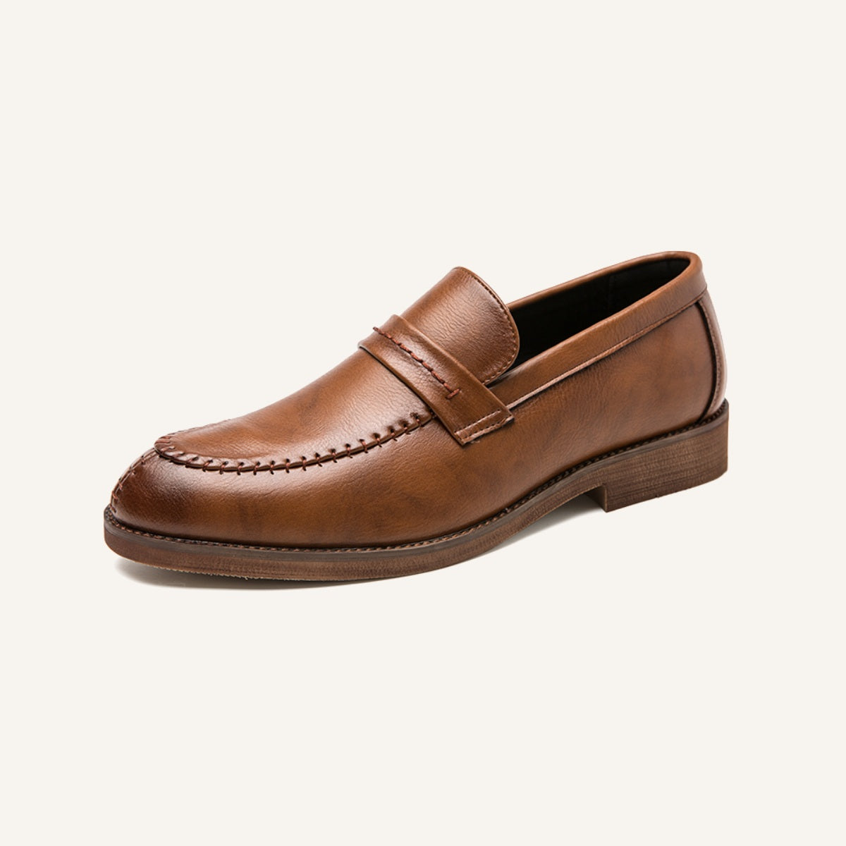 St. Martin Co Tan Moccasin-Stitch Penny Loafer — front view