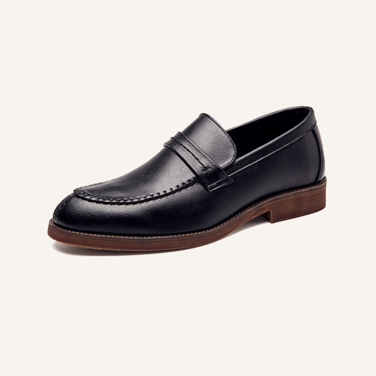 St. Martin Co Tan Moccasin-Stitch Penny Loafer — detail view