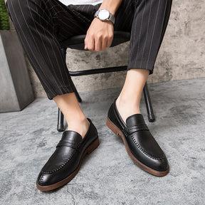 St. Martin Co Tan Moccasin-Stitch Penny Loafer — detail view
