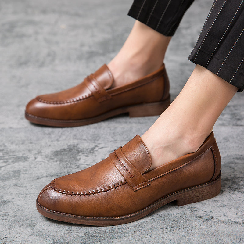 St. Martin Co Tan Moccasin-Stitch Penny Loafer — back view