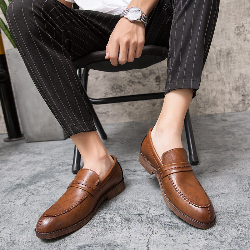St. Martin Co Tan Moccasin-Stitch Penny Loafer — lifestyle view