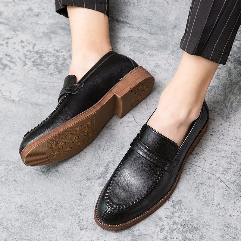 St. Martin Co Tan Moccasin-Stitch Penny Loafer — detail view