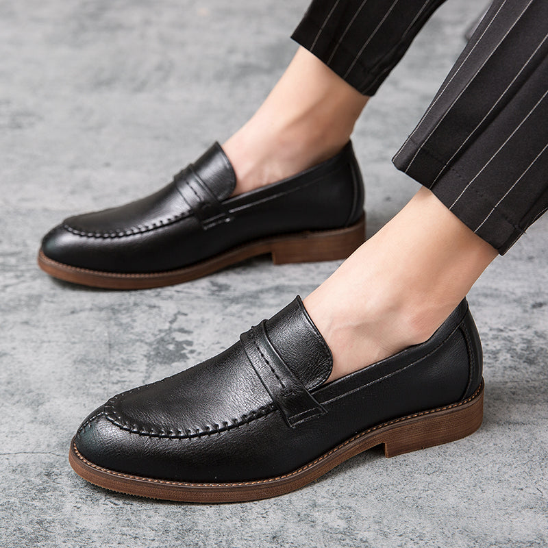 St. Martin Co Tan Moccasin-Stitch Penny Loafer — detail view