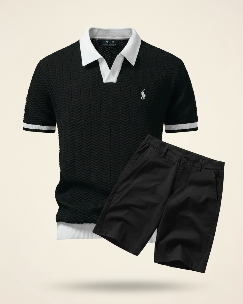 St. Martin Co RL Forest Chevron Knit Polo Shirt — detail view