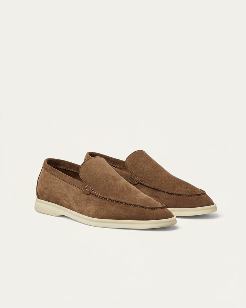 St. Martin Co Olive Suede Slip-On Loafer White Sole — detail view