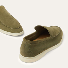 St. Martin Co Olive Suede Slip-On Loafer White Sole — lifestyle view