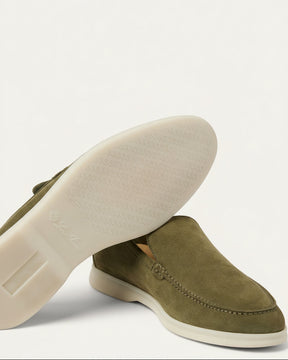 St. Martin Co Olive Suede Slip-On Loafer White Sole — detail view