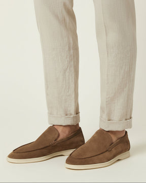 St. Martin Co Olive Suede Slip-On Loafer White Sole — detail view