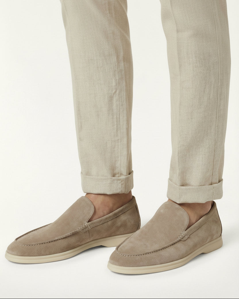 St. Martin Co Olive Suede Slip-On Loafer White Sole — detail view