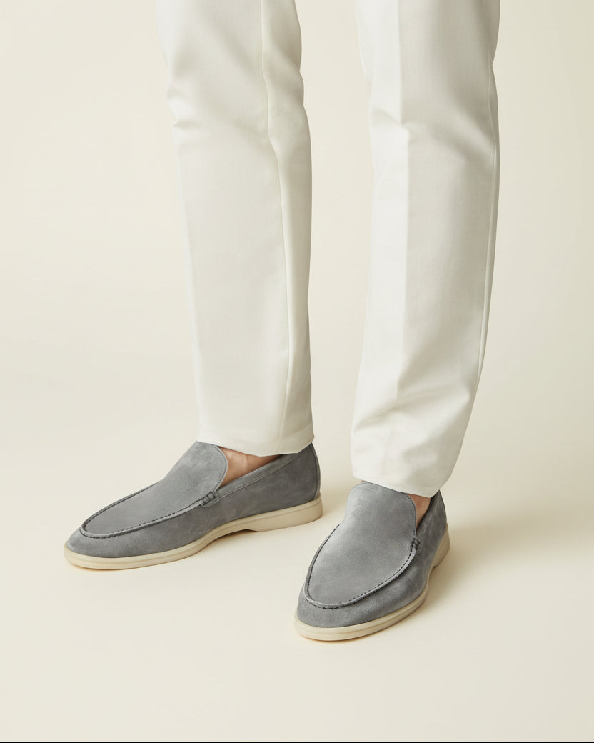 St. Martin Co Olive Suede Slip-On Loafer White Sole — detail view