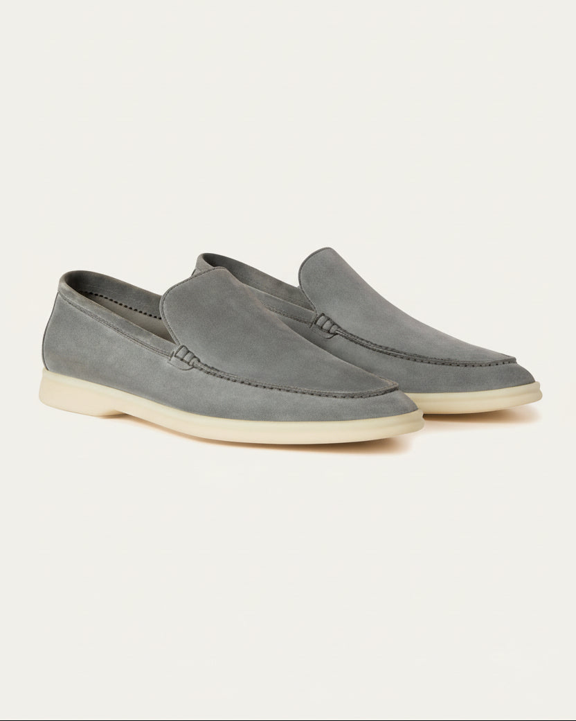 St. Martin Co Olive Suede Slip-On Loafer White Sole — detail view