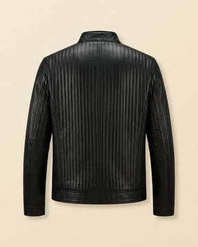 St. Martin Co Black Leather Cafe Racer Jacket — back view