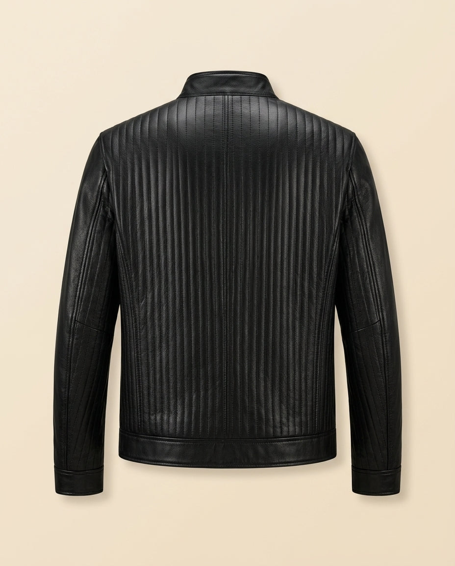 St. Martin Co Black Leather Cafe Racer Jacket — back view