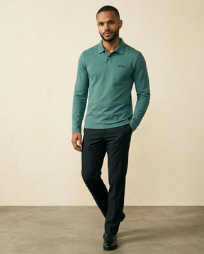 St. Martin Co BS Teal Long-Sleeve Piqué Polo Shirt — detail view