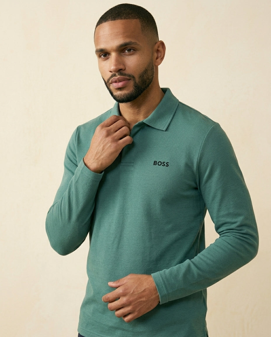 St. Martin Co BS Teal Long-Sleeve Piqué Polo Shirt — side view