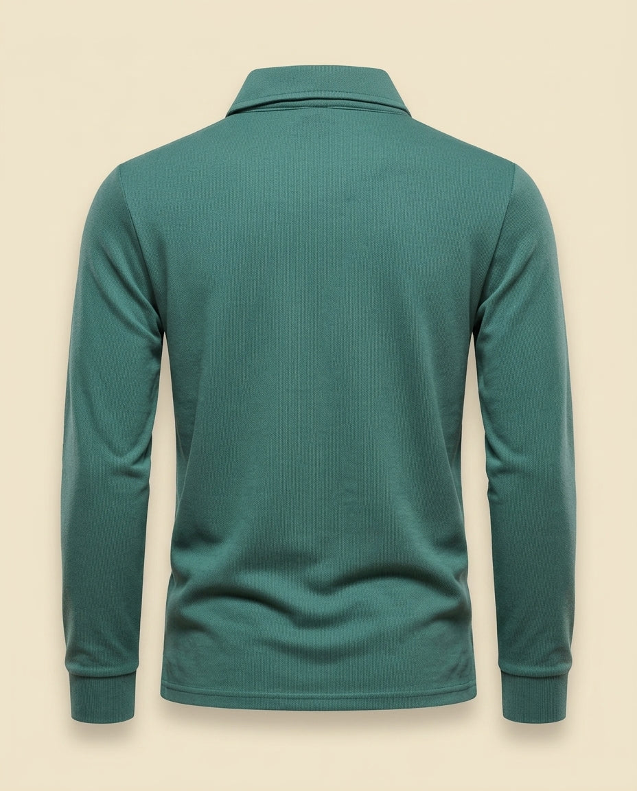 St. Martin Co BS Teal Long-Sleeve Piqué Polo Shirt — back view