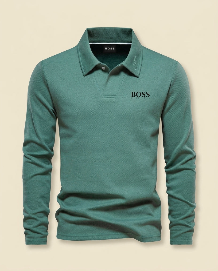 St. Martin Co BS Teal Long-Sleeve Piqué Polo Shirt — front view