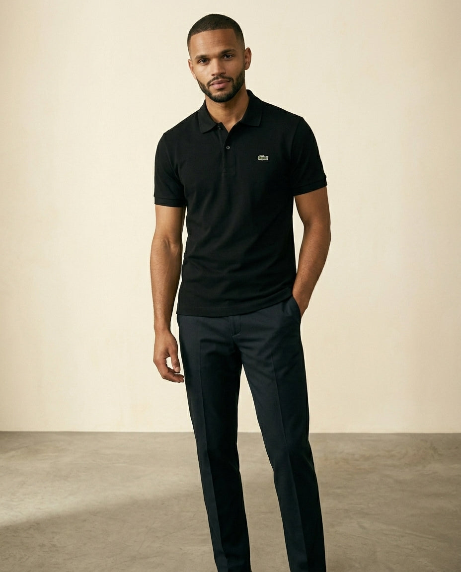 St. Martin Co LC Black Piqué Short-Sleeve Polo — detail view