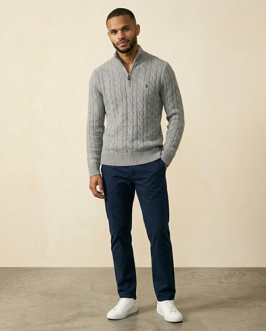 St. Martin Co RL Cable Quarter-Zip Mock Neck Jumper — back view