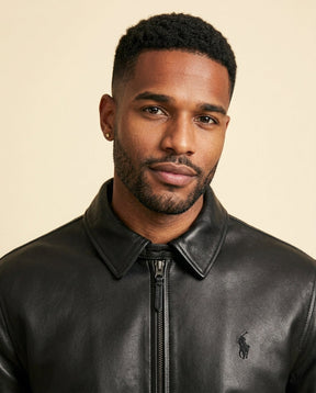 St. Martin Co RL Black Leather Zip-Front Blouson Jacket — lifestyle view