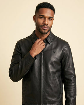 St. Martin Co RL Black Leather Zip-Front Blouson Jacket — side view