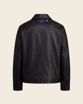 St. Martin Co RL Black Leather Zip-Front Blouson Jacket — back view