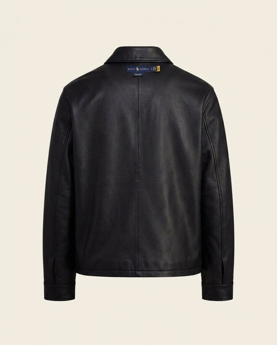 St. Martin Co RL Black Leather Zip-Front Blouson Jacket — back view