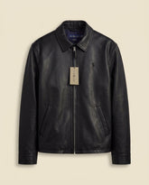 St. Martin Co RL Black Leather Zip-Front Blouson Jacket — front view