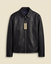 St. Martin Co RL Black Leather Zip-Front Blouson Jacket — front view