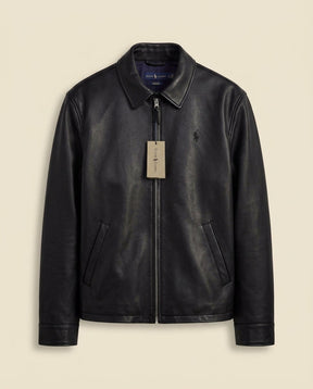 St. Martin Co RL Black Leather Zip-Front Blouson Jacket — front view