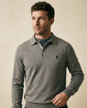 St. Martin Co RL Heather Grey Knit Polo Sweater — detail view