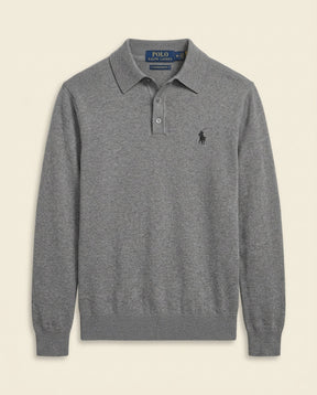 St. Martin Co RL Heather Grey Knit Polo Sweater — front view