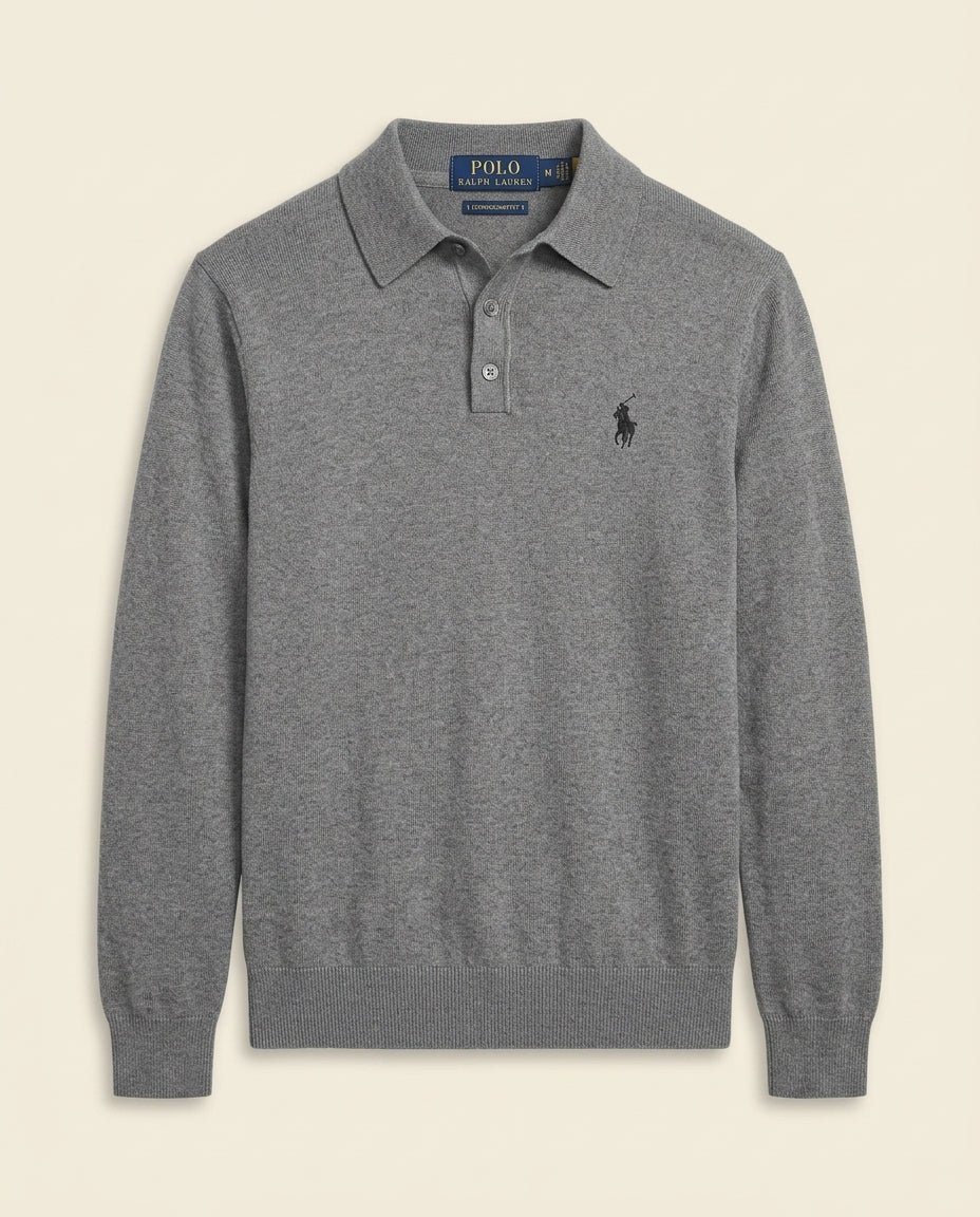 St. Martin Co RL Heather Grey Knit Polo Sweater — front view