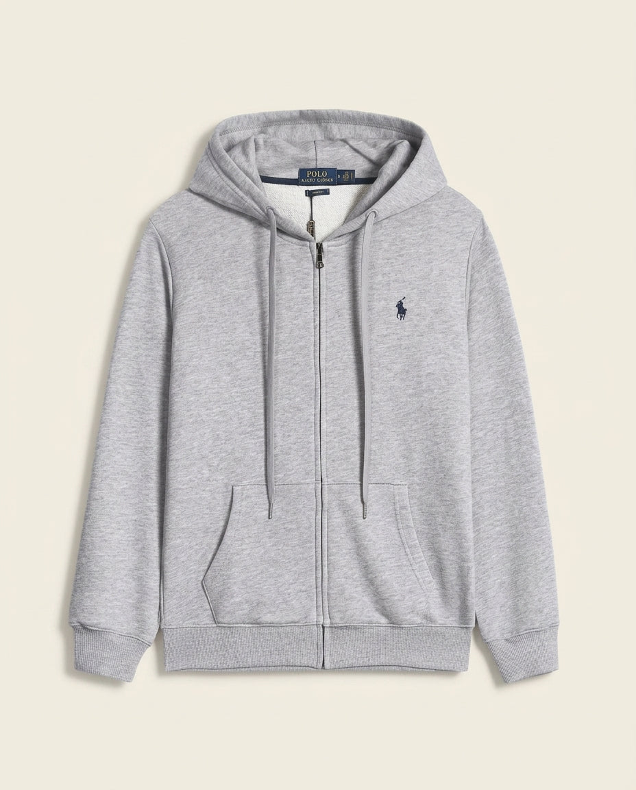 St. Martin Co RL Heather Grey Full-Zip Fleece Hood — front view