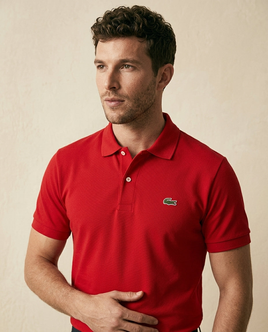 St. Martin Co LC Scarlet Piqué Short Sleeve Polo — detail view