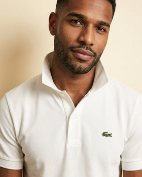 St. Martin Co LC White Piqué Short Sleeve Polo — detail view