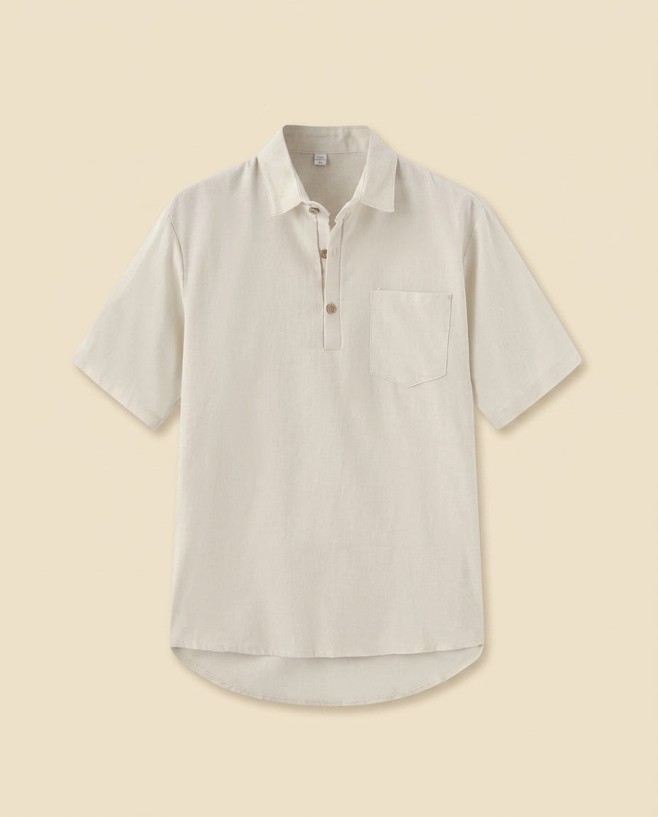 St. Martin Co CB Ecru Half-Placket Linen Popover Shirt — front view