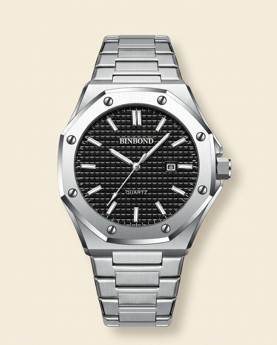 St. Martin Co PD Octagonal Steel Black Dial Watch — front view