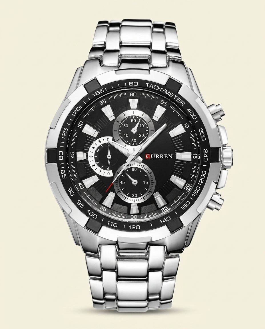 St. Martin Co PD Tachymeter Chronograph Steel Bracelet Watch — front view