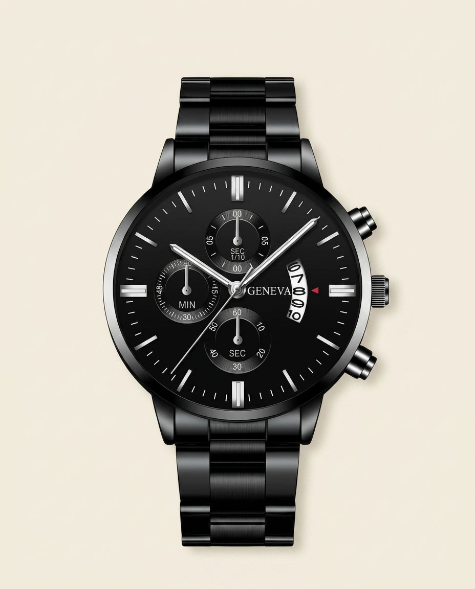 St. Martin Co GV Blackout Chronograph Steel Bracelet Watch — front view
