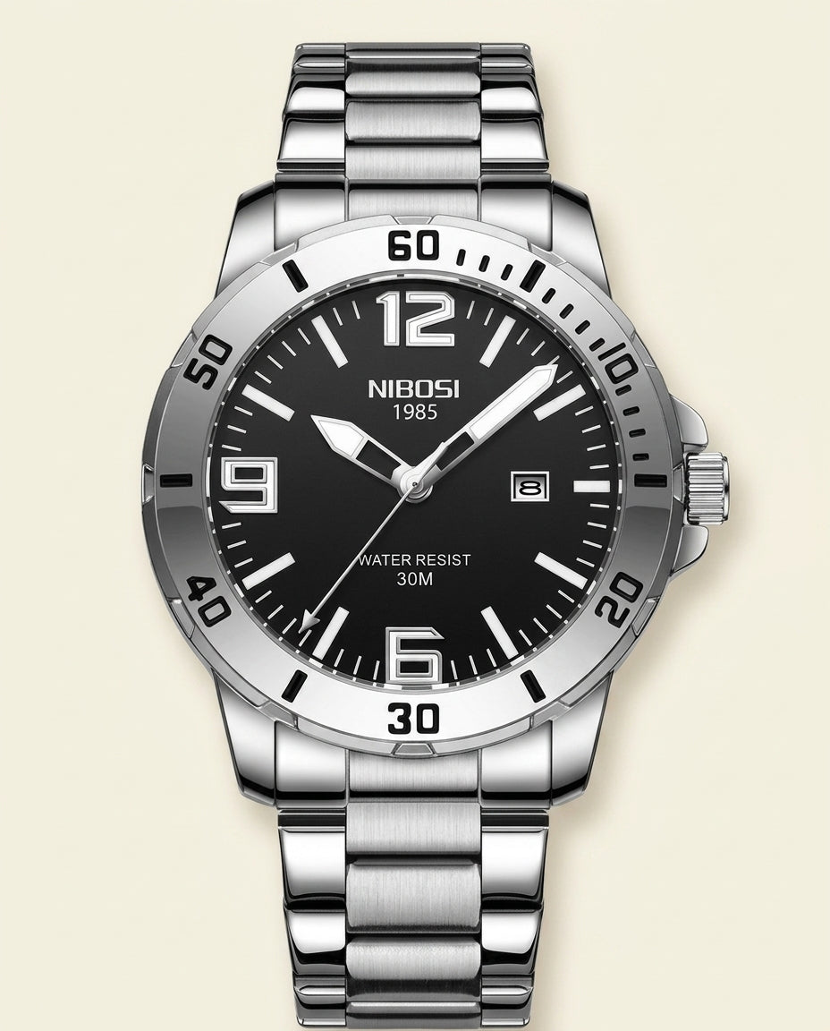 St. Martin Co NB Diver-Inspired Steel Bracelet Watch — front view