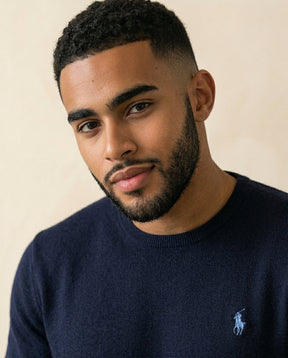 St. Martin Co RL Navy Fine-Knit Crewneck Sweater — lifestyle view