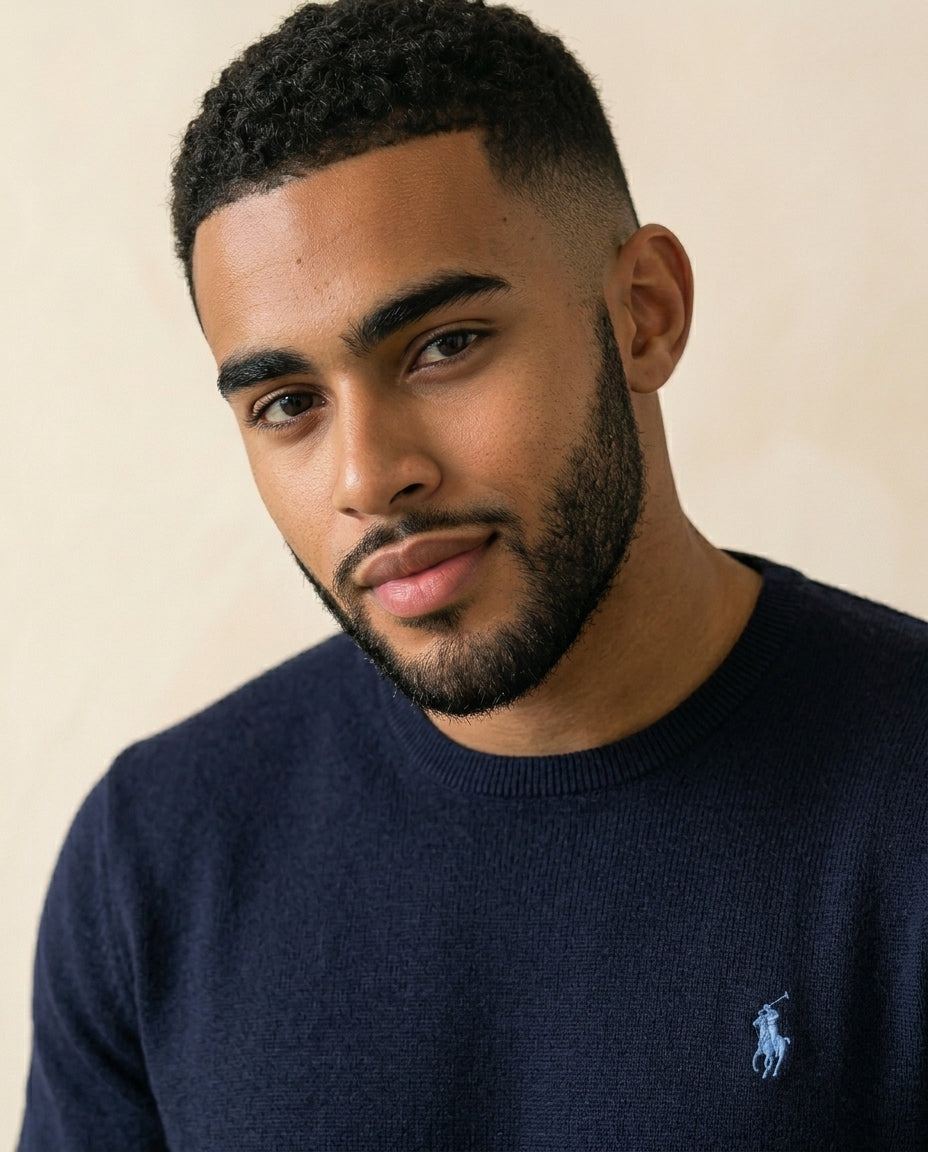 St. Martin Co RL Navy Fine-Knit Crewneck Sweater — lifestyle view
