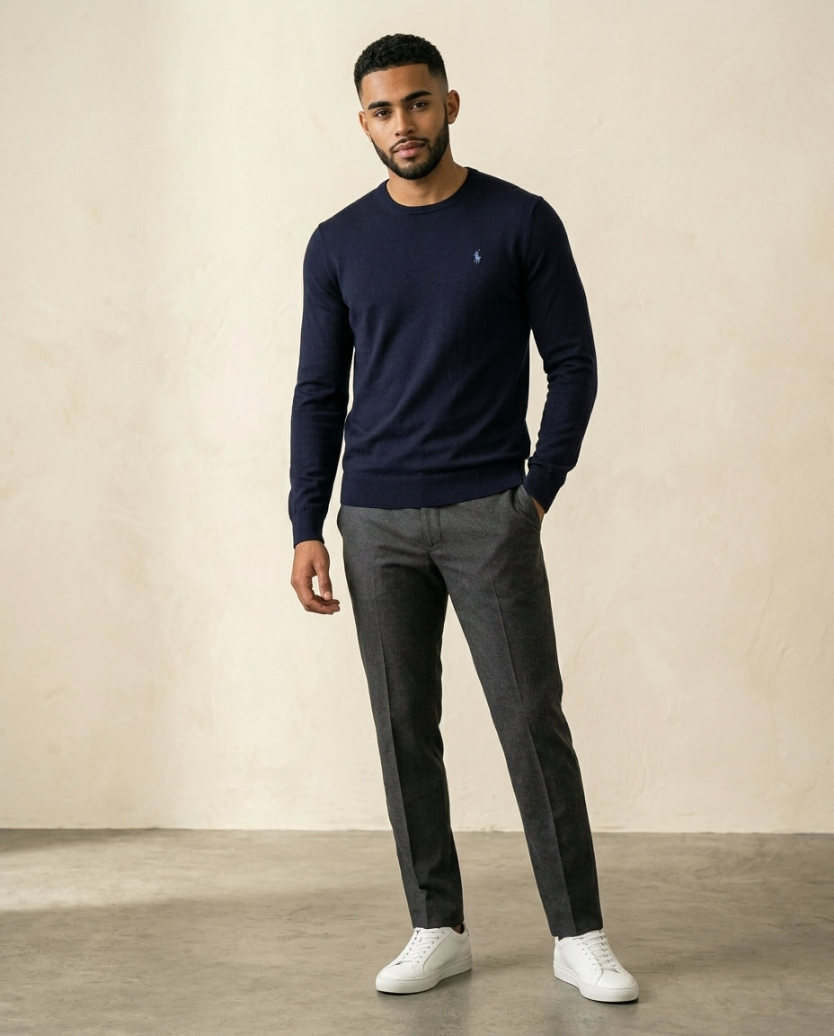 St. Martin Co RL Navy Fine-Knit Crewneck Sweater — detail view