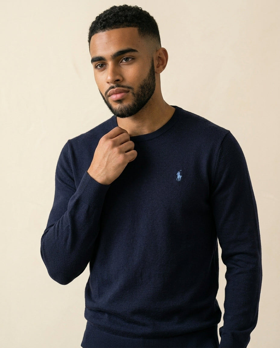 St. Martin Co RL Navy Fine-Knit Crewneck Sweater — side view