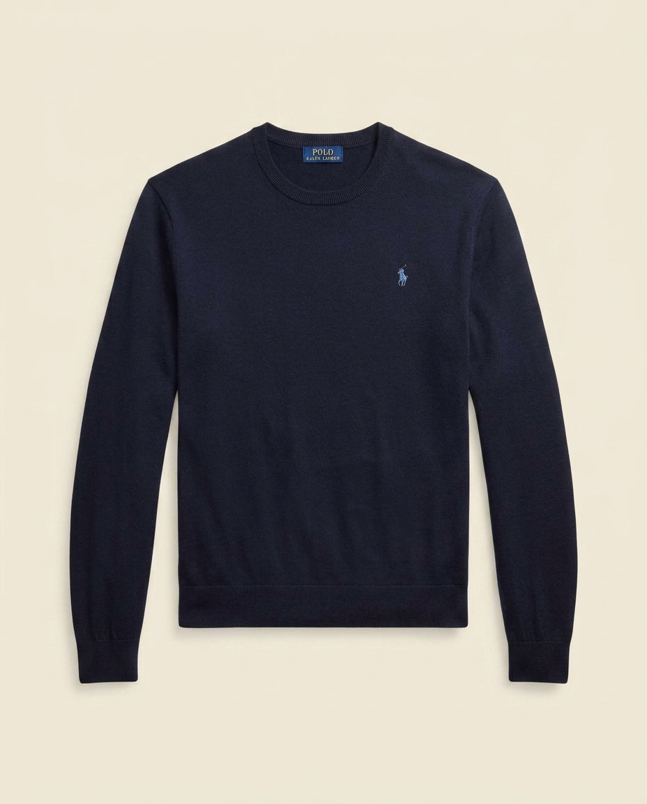 St. Martin Co RL Navy Fine-Knit Crewneck Sweater — back view