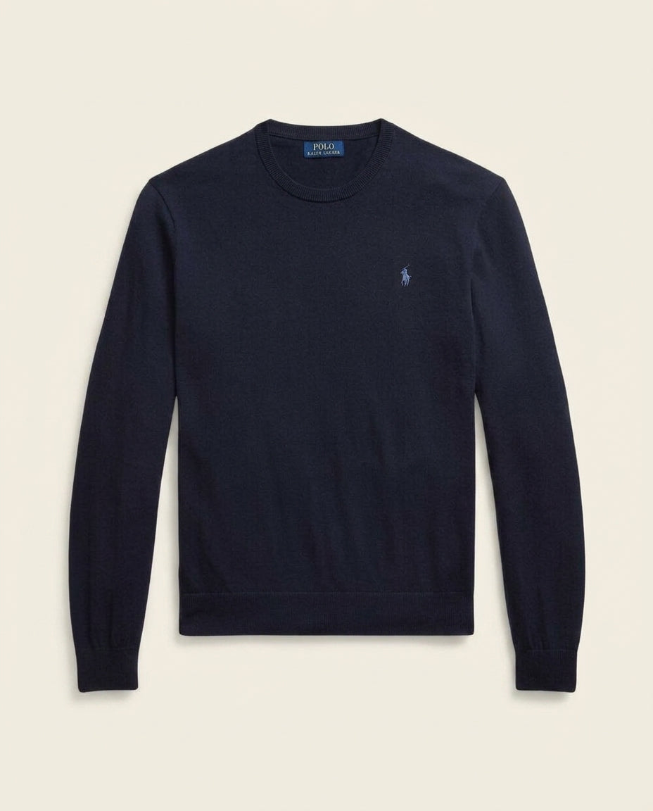 St. Martin Co RL Navy Fine-Knit Crewneck Sweater — front view
