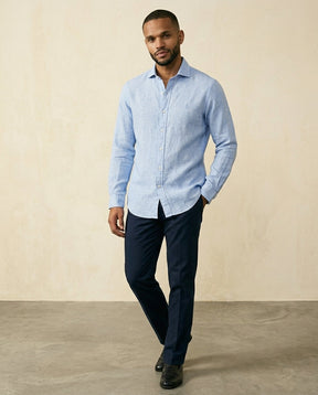 St. Martin Co RL Pale Blue Linen Cutaway Collar Shirt — detail view