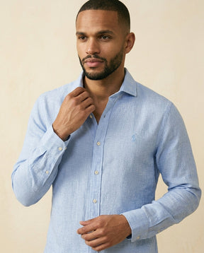 St. Martin Co RL Pale Blue Linen Cutaway Collar Shirt — side view