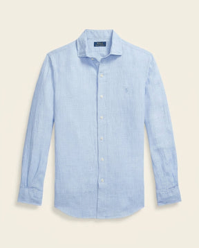 St. Martin Co RL Pale Blue Linen Cutaway Collar Shirt — front view